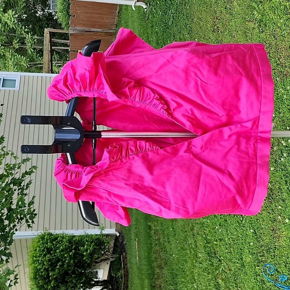 Making The Cut Women's Ruffle Sleeveless Top with Tie Back Plus Size 5X Hot Pink
